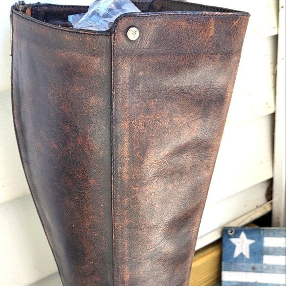 Frye Knee High Leather Back Zip Distressed Riding Boot - Picture 2 of 14